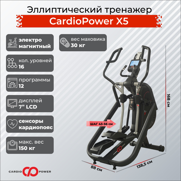 CardioPower X5 из каталога эллиптических тренажеров с длиной шага от 40 см в Москве по цене 159900 ₽