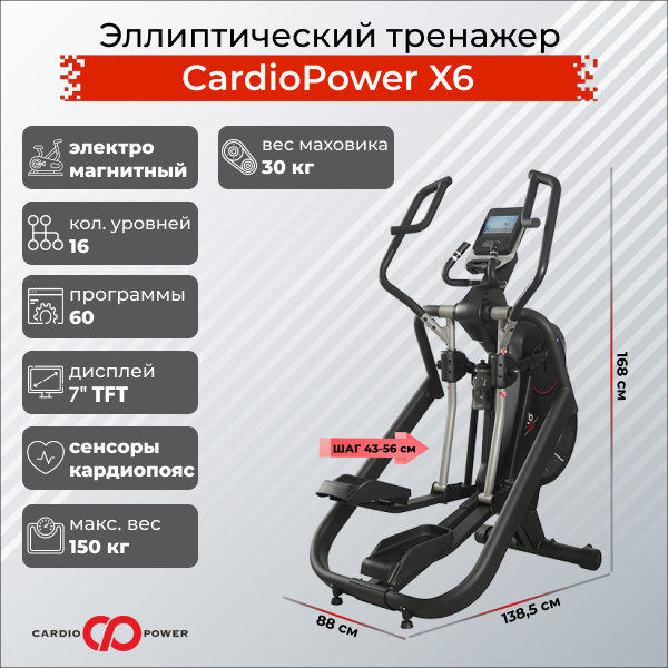 CardioPower X6 из каталога эллиптических тренажеров с изменяемым углом наклона рампы в Москве по цене 179900 ₽